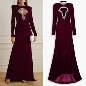 Miss Sohee Crystal Embellished Cutout Stretch Velvet Gown Size 2 NWT Burgundy